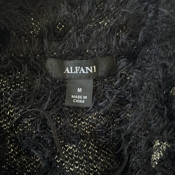 Alfani Black and Gold Fuzzy Open Front Sweater SZ M - Picture 5 of 7